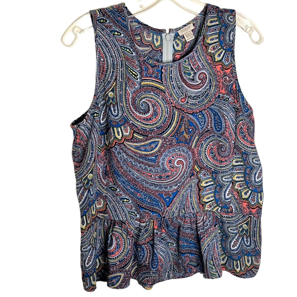 J. Crew Paisley Sleeveless Top w/Ruffled Peplum Hem & Invisible Back Zipper Sz 4